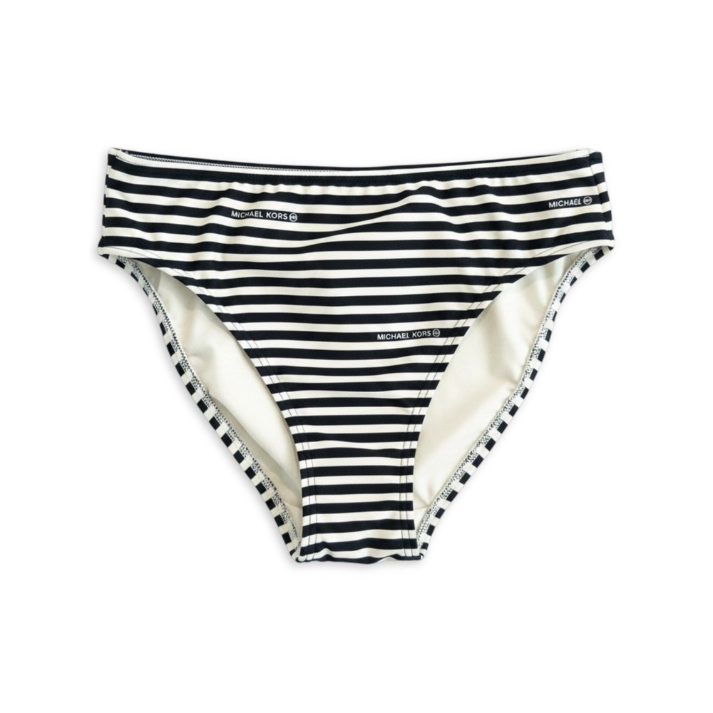 Michael Kors Bikini Bottoms Womens L Nautical Euro Summer Black White Stripes